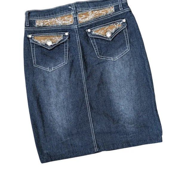 Modest Dark Wash Denim Pencil Skirt, Medium - Picture 2 of 4